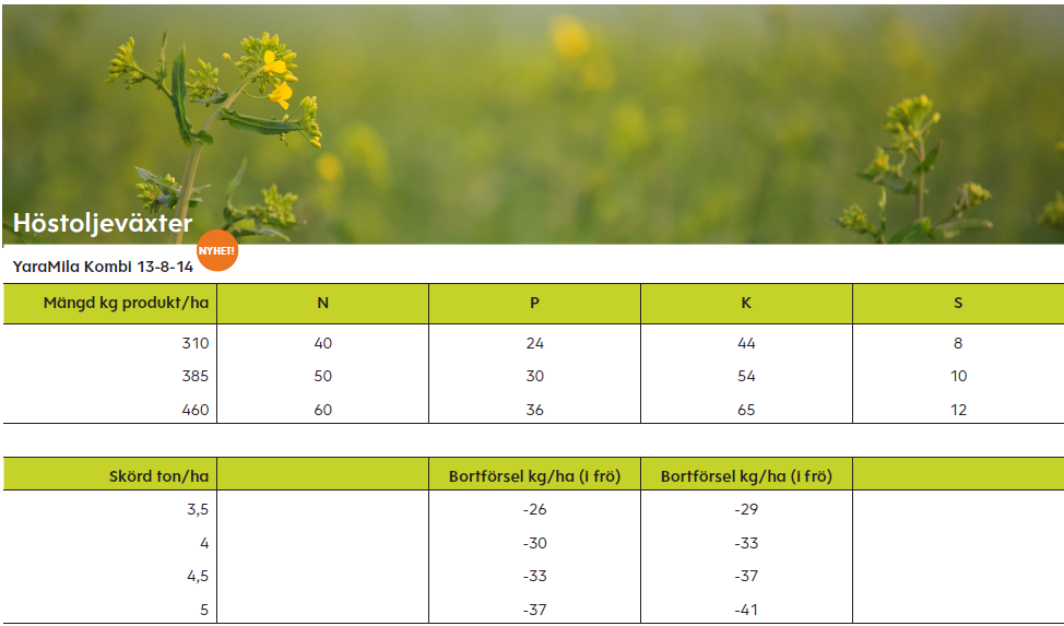 Tabell höstoljeväxter