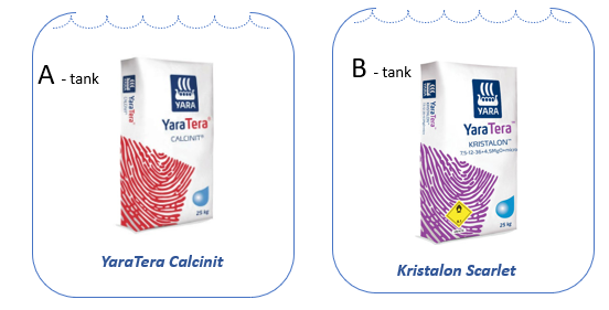 Figur 1 Använd alltid två stamlösningskärl när du gödslar med både NPK-blandningar och kalciumnitrat.