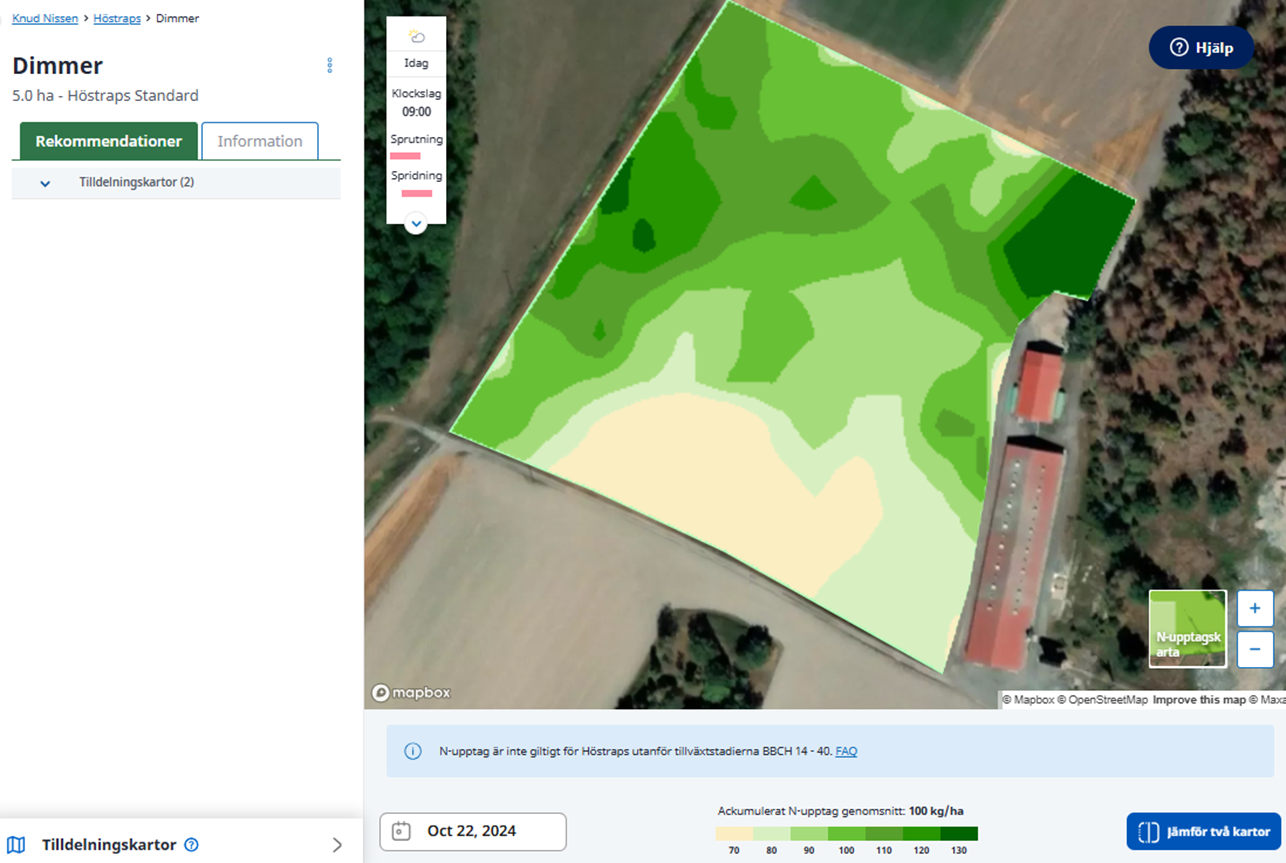 N-Upptagskarta över rapsfält