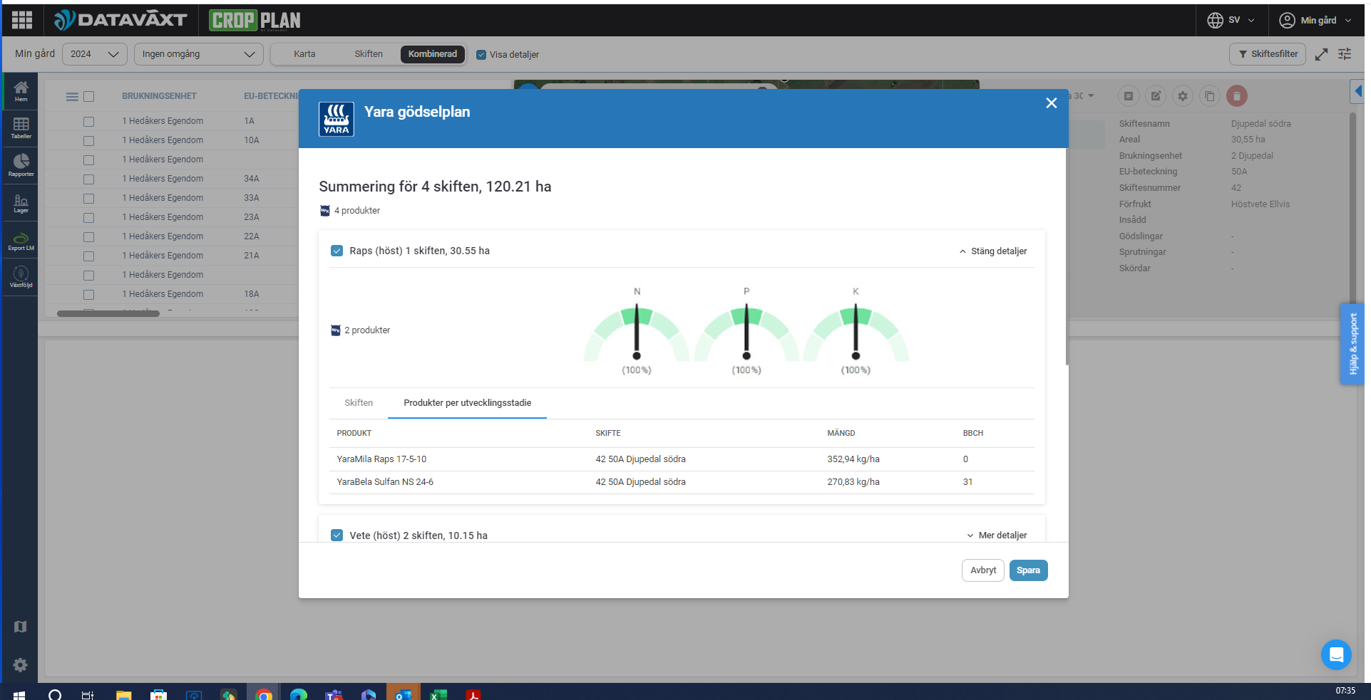 Skärmbild av summering